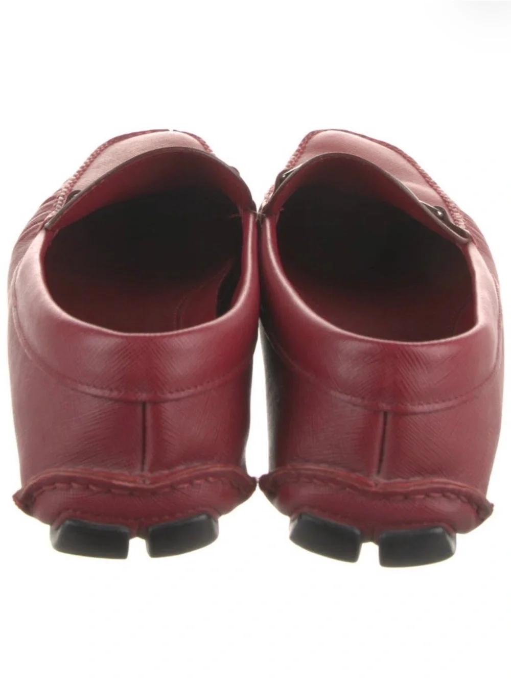 Prada Burgundy Leather Driving Loafer with Metal Bit